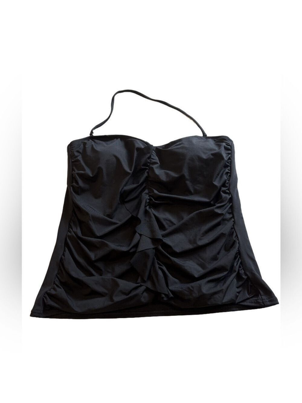 Apt. 9 Size 16 black ruffled tankini top. Halter Swim beach pool vacation NWT